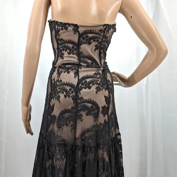 Vintage y2k Newport News Strapless Gown Black Lace Dress Prom Whimsygoth Size 8 - Picture 7 of 12